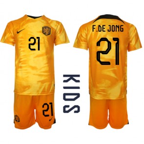 Holandia Frenkie de Jong #21 Koszulka Podstawowych Dziecięca MŚ 2022 Krótki Rękaw (+ Krótkie spodenki)